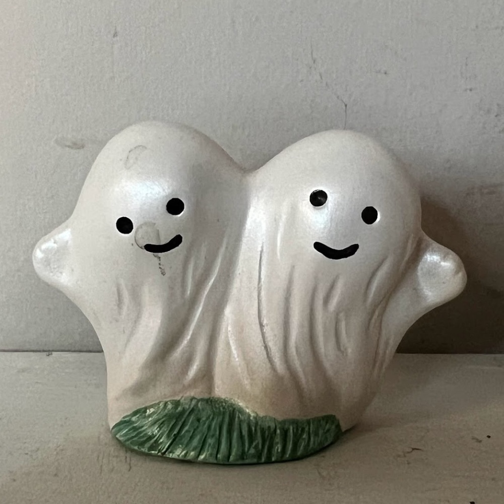 Vintage Cute Smiling Ghosts Halloween Figurine 1980s